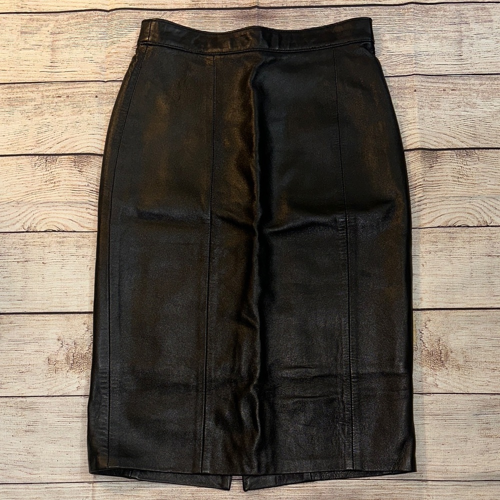 Vintage Black Leather Pencil Skirt